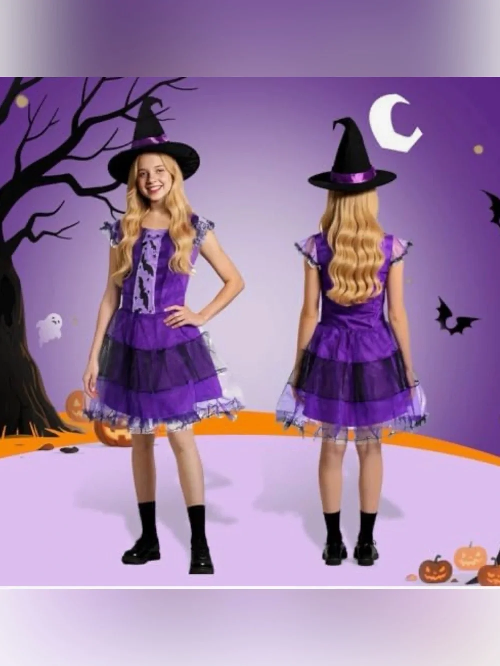 Witch Costume, Halloween Witch Dress with Broom for Girls 3+ 6 ageHalloween Co